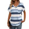 Women Cross Border Fashion T Shirt European American Striped V Neck Bat Sleeve New Spring Summer Collection