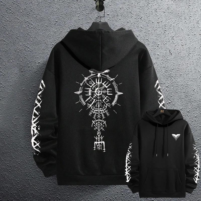 Men's Ancient Raven Print Pullover 2025 Brand New Black Sweatshirts Autumn Winter Male Daily Casual Sporty Jogging Hoodie