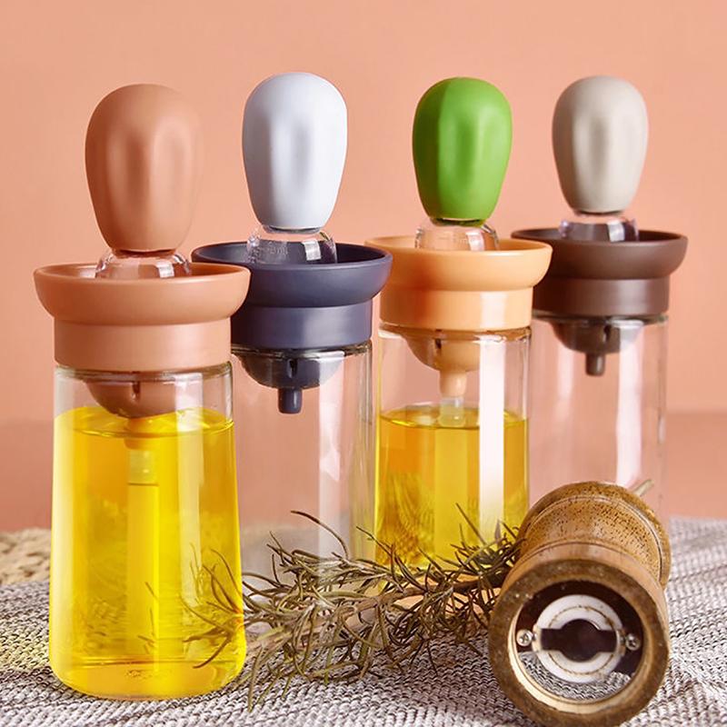 2 in 1 Silikon-Tropfer Messölspender Flaschenset mit Silikonpinsel für Küche Kochen Braten Backen Grillen Pfannkuchen