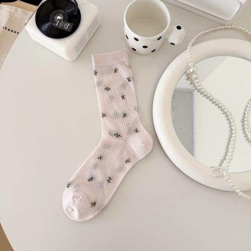 All-in-One Dünne Karte Floral Retro Mittelange Socken Mesh Atmungsaktiv Und Vielseitig Socken