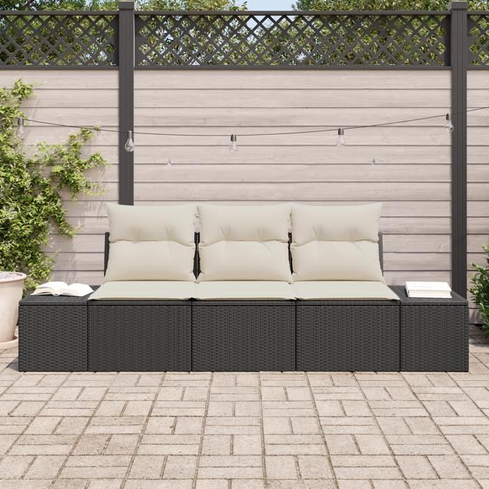 VidaXL Ensemble de Canapés de Jardin 3 Pièces avec Coussins Noir Poly Rotin 3346917