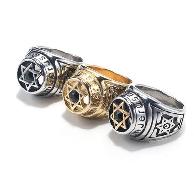 New Trendy Ouroboros Hexagram Rings Black Fashion Men's Rings with Rhinestone Religious Accessories Hip Hop Punk Jewelry Party