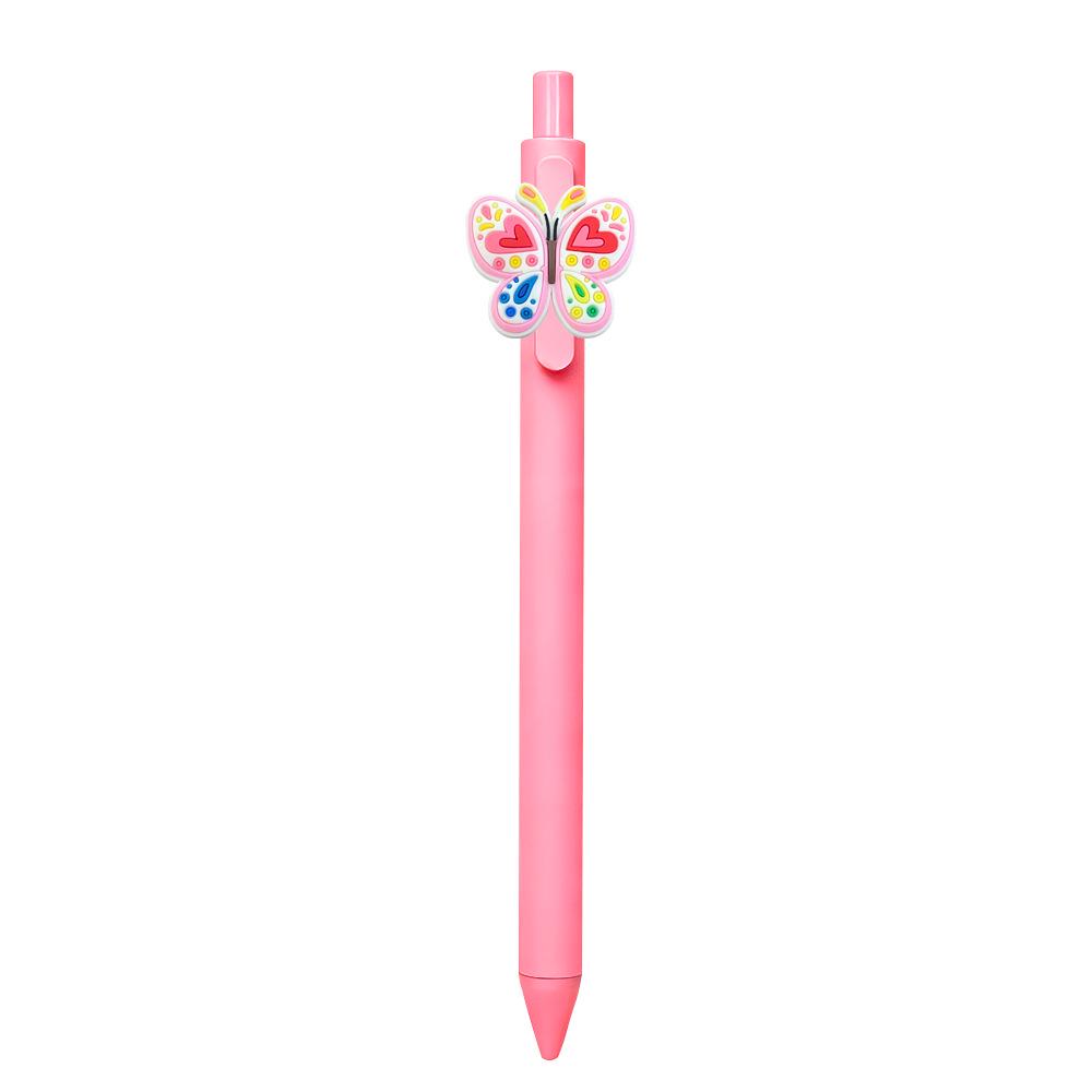 Pink Cartoon Ballpoint Pens - Soft Rubber Stickers, DIY Student & Office Stationery, Colored Ink.