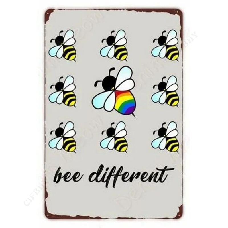 Bee Metal Wall Sign for Home Cafe Bar, Creative Tin Decor 30x20cm
