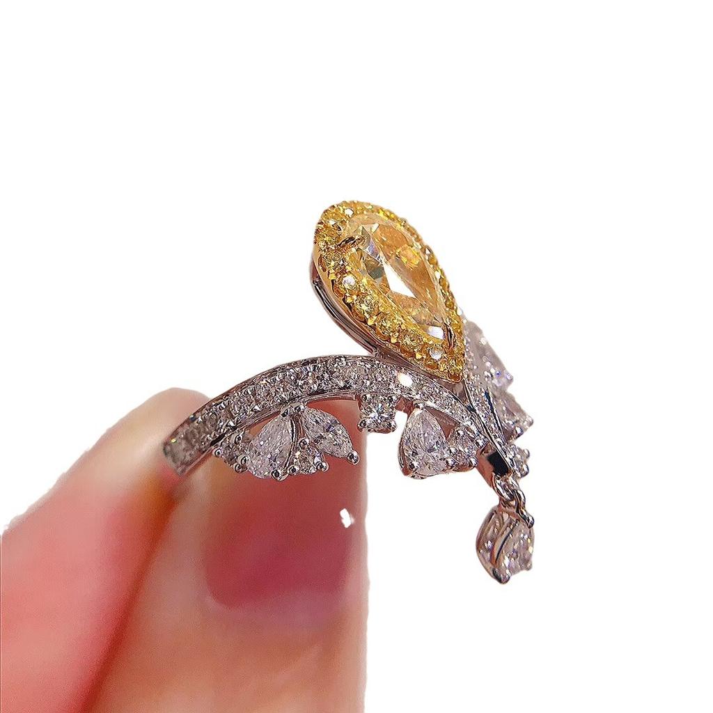 Shangmei's Gleicher Importierter Hochkohlenstoff-Diamant Krönungsring Für Liebe, Luxuriöser Heller Seiko Gelber Diamant Lebensring