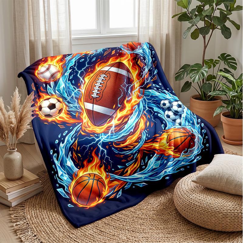 Sports In Flames and Water 3 Theme Blanket Lightweight Warm Flannel Blanket Decorative Throw Blanket for Home Decoration