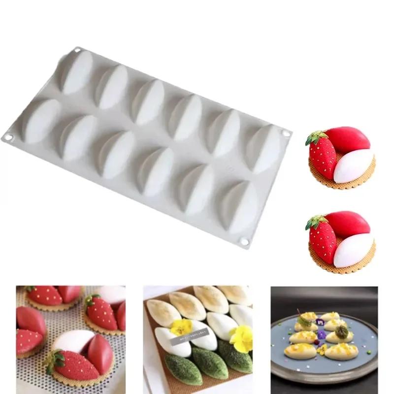 12 Fondant Mold Cavity Silicone Cake Form Quenelle Shaped Mould Mousse Cake Chocolate Decorating Tools Baking Pan Tray