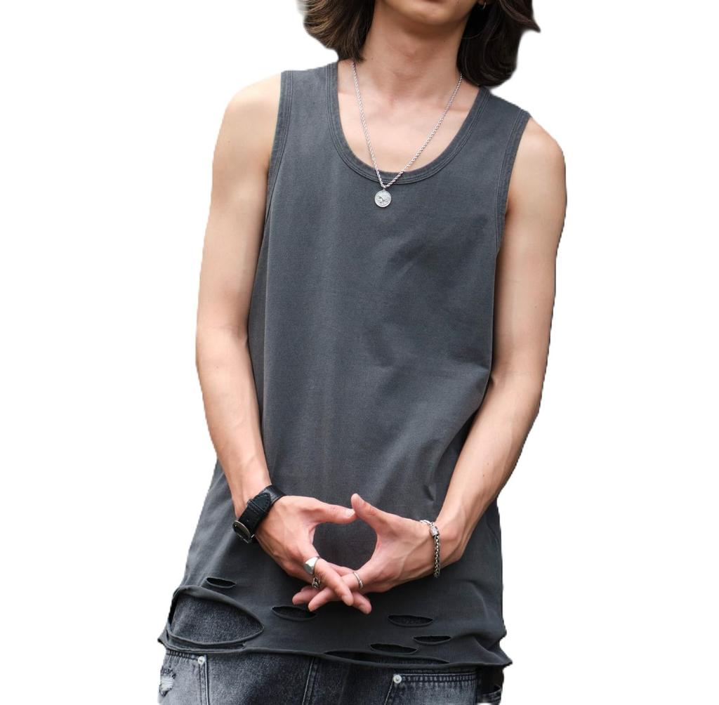 WEGO Distressed Tank Summer Size Sumikuro Men's Top, Sleeveless, Outfit, Streetwear, Gift, L,