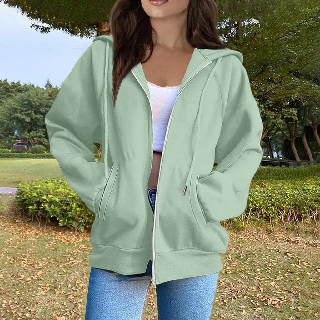 Women's Fashion Casual Long Sleeve Solid Color Hooded Sweatshirt Tops