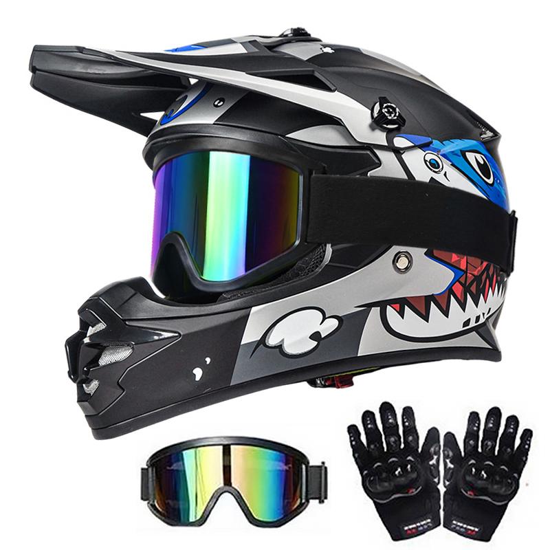 Dot Certified Children's Motorcycle Helmets Suitable for Off-Road Street Riding Mountain Bikes Helmet with Goggles and Gloves