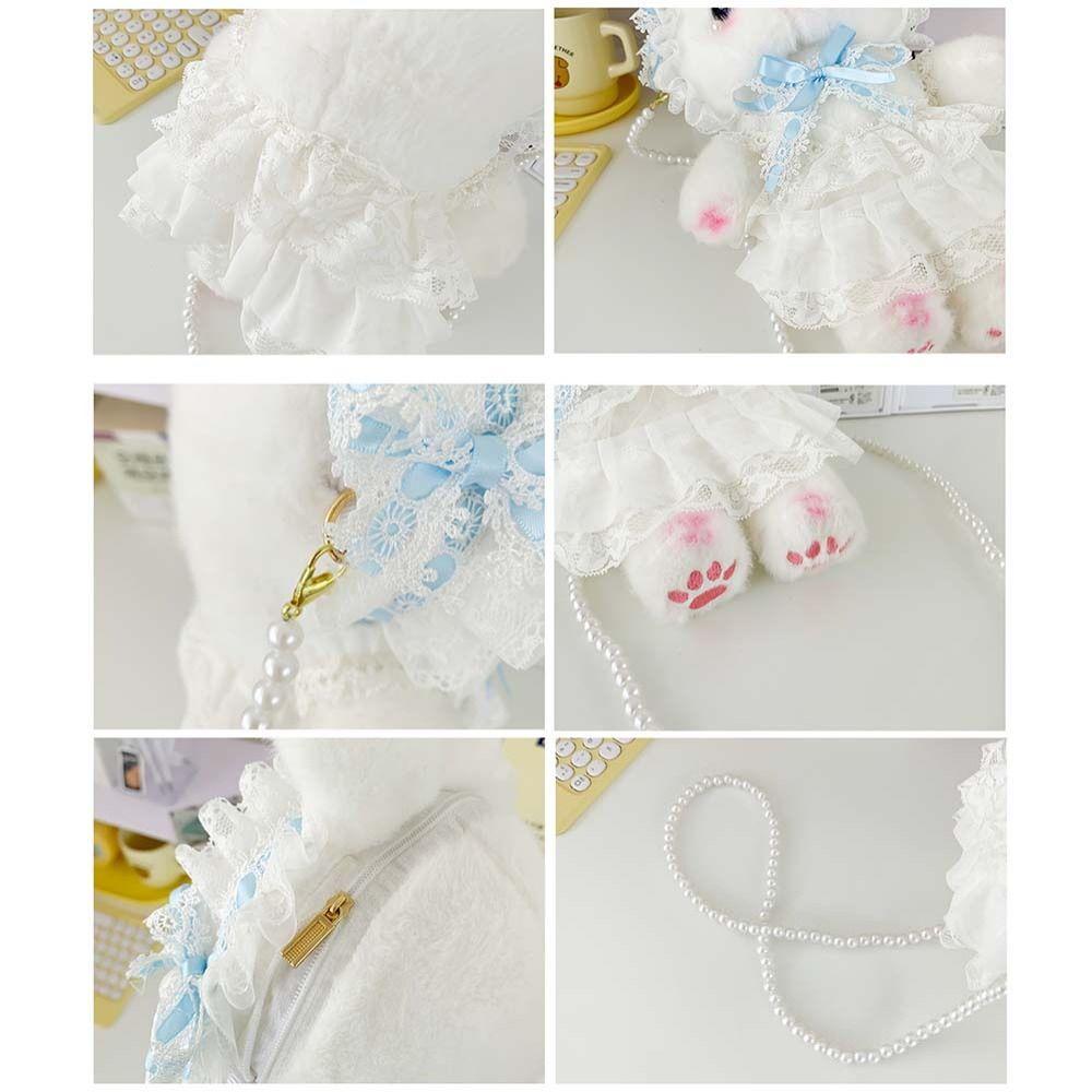 New Bunny Plush Bag Lolita Princess Shoulder Bag Long-eared Rabbit Pearl Chain Purse Crossbody Bags Long-eared Rabbit