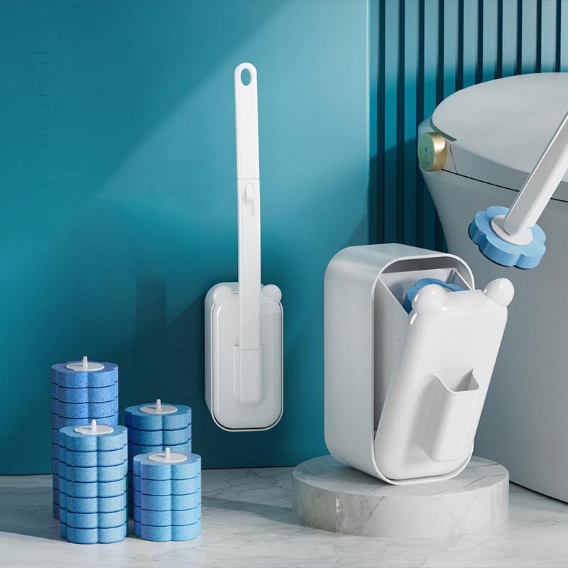 Disposable Toilet Brush Set Wall Mounted with Replaceable Refill Heads Cleaning Tool with Storage Holder Bathroom Cleaner Kit