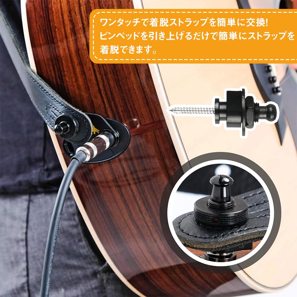 Guitar strap lock metal drop easy to for musical set of 4 pins, buckle, prevention, one-touch detachable, install, instruments, electric, acoustic,