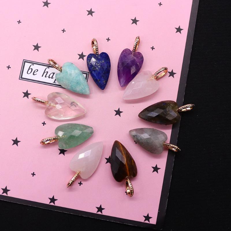 Hot-selling natural stone cut face heart-shaped picture stone pendant tiger's eye stone large ring pendant DIY jewelry accessories