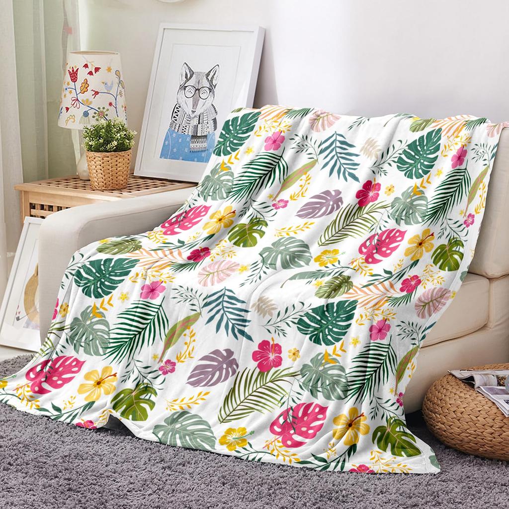 Coperta Plaid Verde Tropicale con Foglie Palma Monstera in Pile per Divano Letto Tema Festivo Accogliente Morbida Coperta Decorativa Regalo Caldo