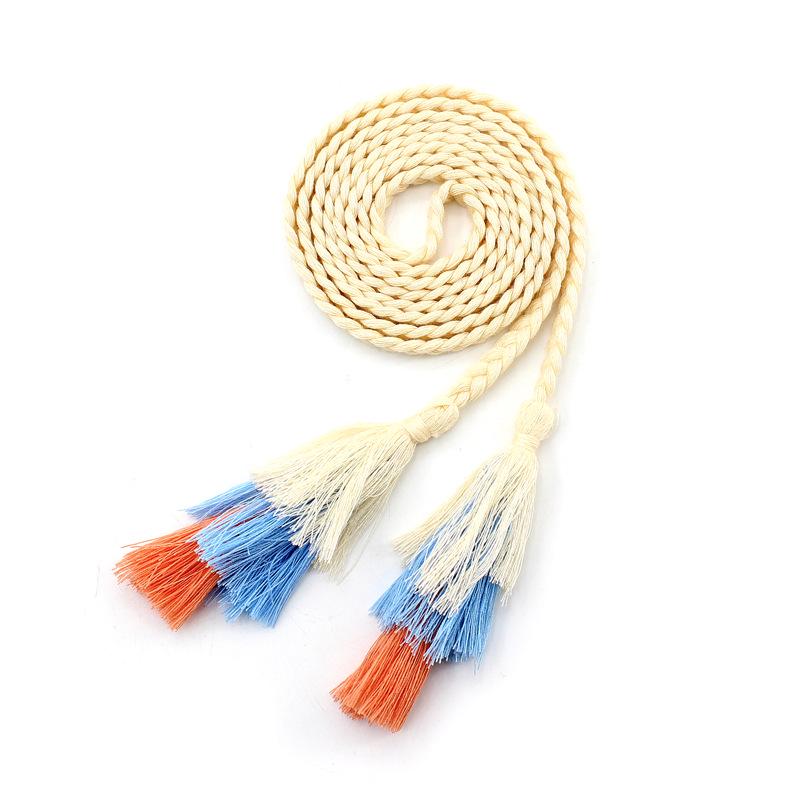 

Mei Mary Cotton thread fine decorative dress knotted waist chain women s braided macaron tassel waist cord бежевый