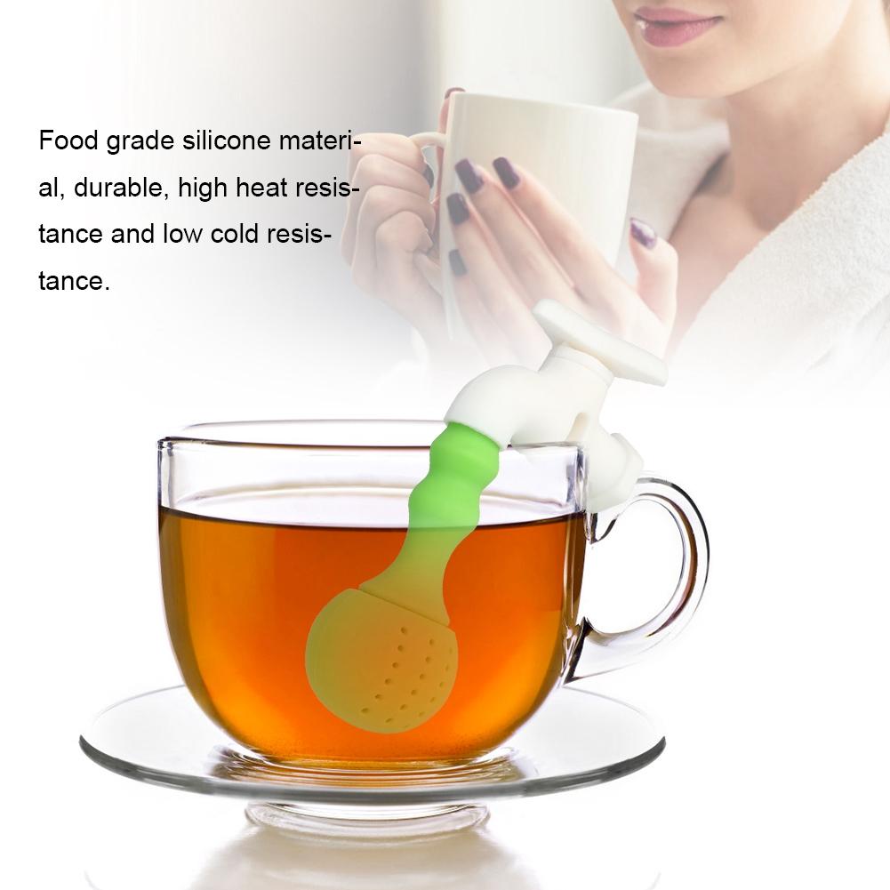 2Pcs Household Office Green Silicone Tea Infuser Faucet Shape Tea Strainer Filter Accessory