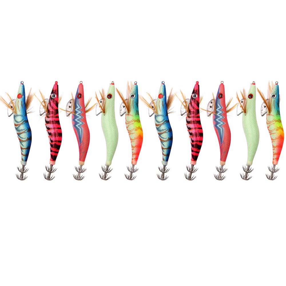 

30Pcs/20Pcs/10Pcs Wooden Shrimp Fishing Lure Squid Jig Fishing Hook Octopus Cuttlefish Artificial Jigging Lures Hard Bait 2.5