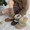 Süße Spitze Dekoration Flauschige Wildleder Schneestiefel Damen 2026 Winter Dicke Sohle Flauschiges Fell Knöchelhohe Stiefel Warme Plüsch Designer Schuhe
