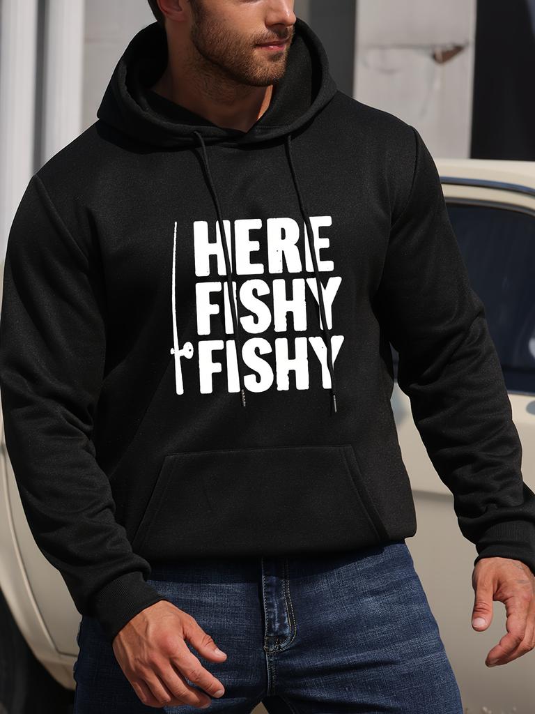 Here Fishy' Graphic Hoodie - Casual Pullover with Drawstring