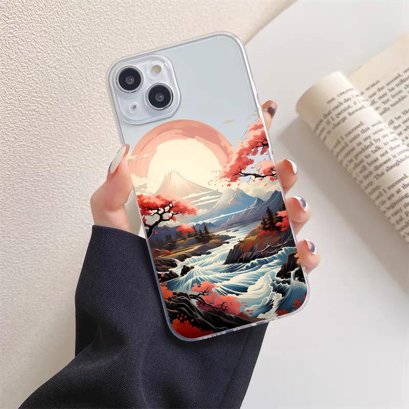INS Fuji Mountain Landscape Sunset Clear Phone Case For iPhone 11 12 13 Pro Max Mini 14 Plus Pro Max X XR XS 7 8 Plus Back Cover