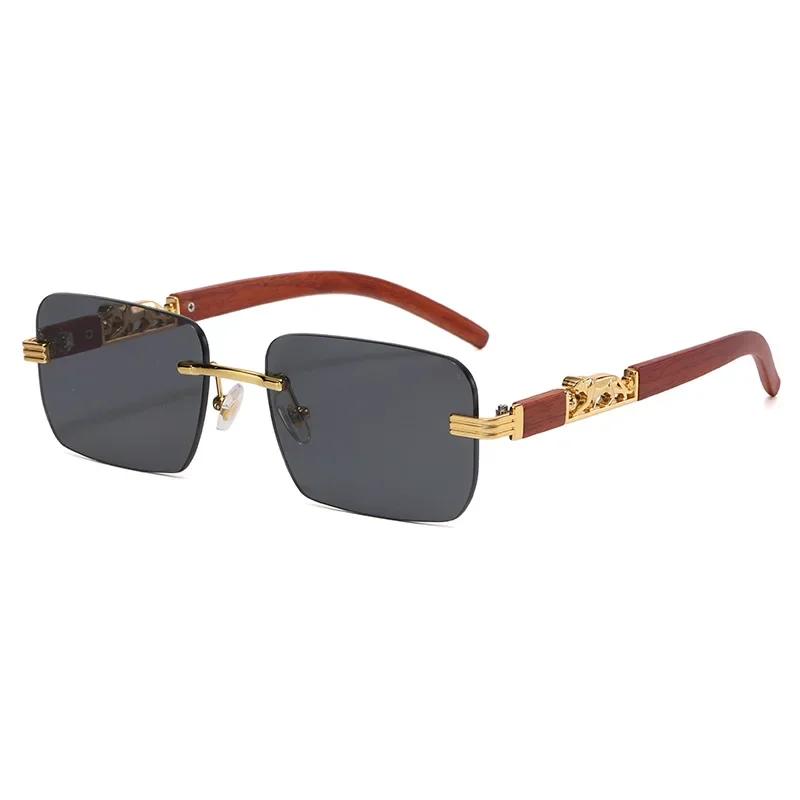 Small Rectangle Rimless Sunglasses Men  Luxury Brand Frameless Leopard Sun Glasses for Women Vintage Square Eyewear Shades