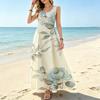 Women's Fashion U Neck Sleeveless Maxi Dress Lightweight Skin-friendly Floral Design for Beach Vacation,Summer Casual Outings,Daily Shopping