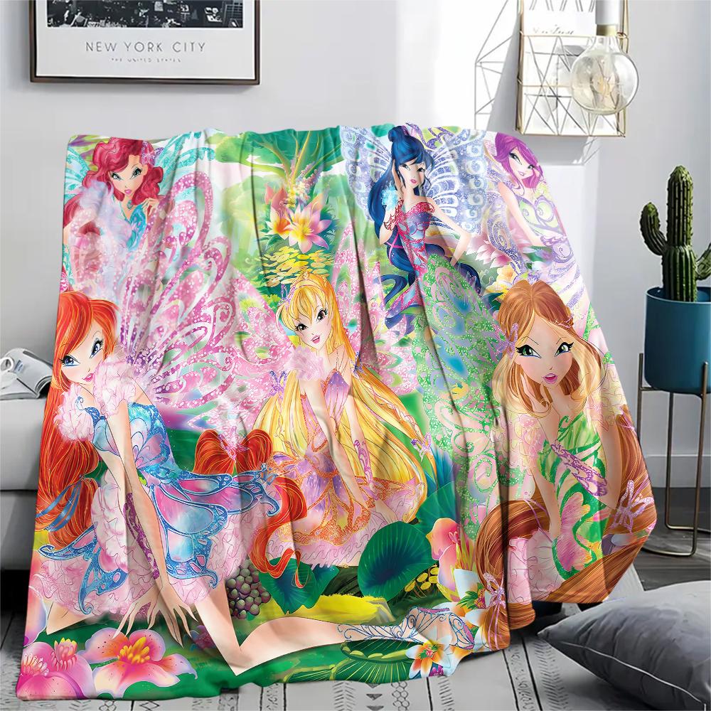 1 pièce Couverture Flanelle Imprimée Winx Club, Haute qualité Toutes Saisons, Décoration Maison, Chaleur et Confort, Parfait pour les Cadeaux de Noël