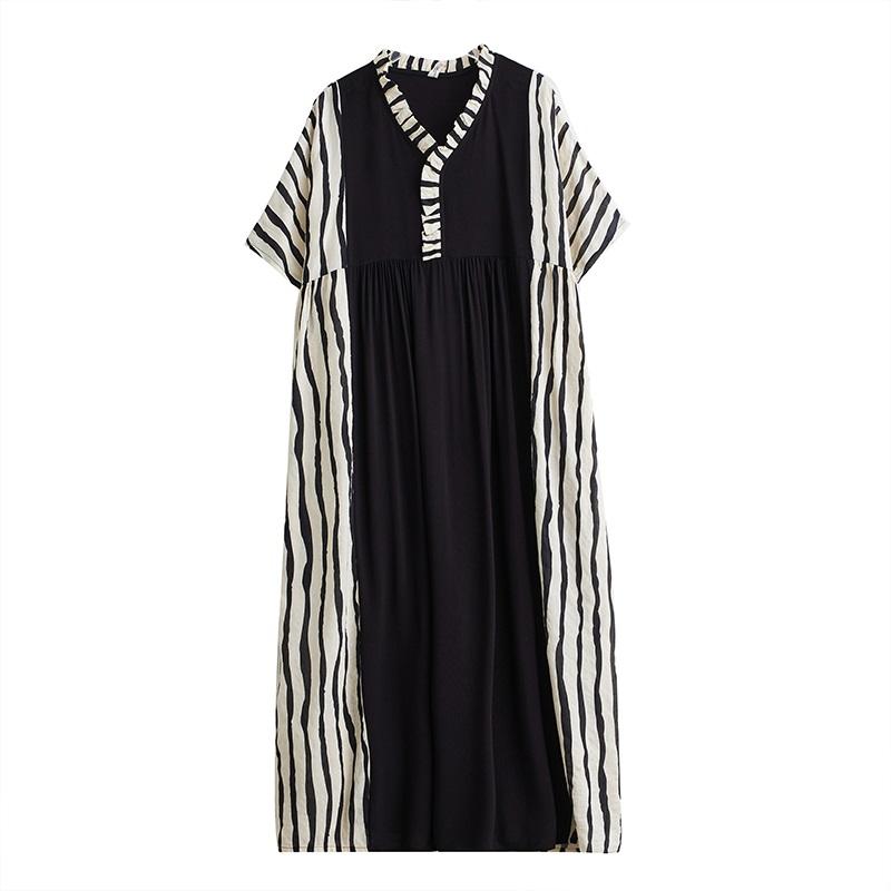 

Новое хлопковое винтажное платье больших размеров с коротким рукавом для женщин, повседневное свободное длинное летнее платье