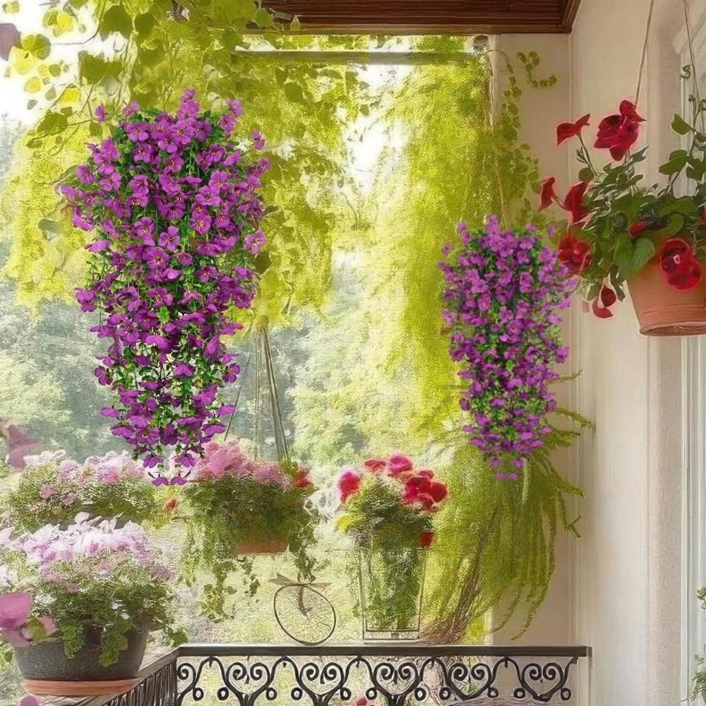 2PCS Realistic Simulated Wall Hanging Flowers Plastic UV Resistant Wall Hanging Plant Eucalyptus Garland Fake Plants