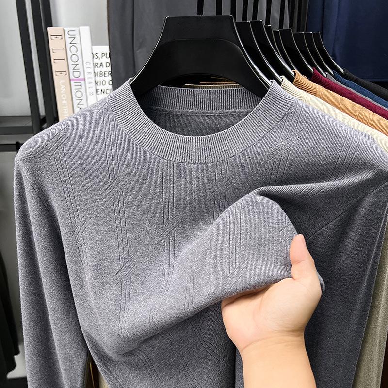 Men's Solid Color Jacquard Sweater - 2025 Autumn/Winter Casual Round Neck Knitwear