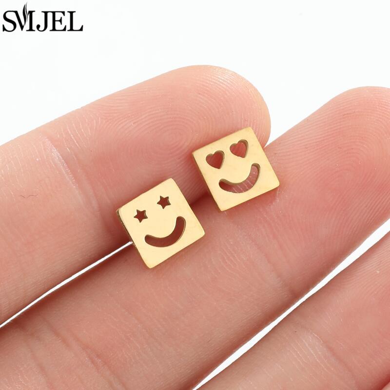 SMJEL Gold Stainless Steel Earrings Geometric Women Cute Leaf Star Footprints Mandala Cactus Earings Jewelry Small Studs Gift