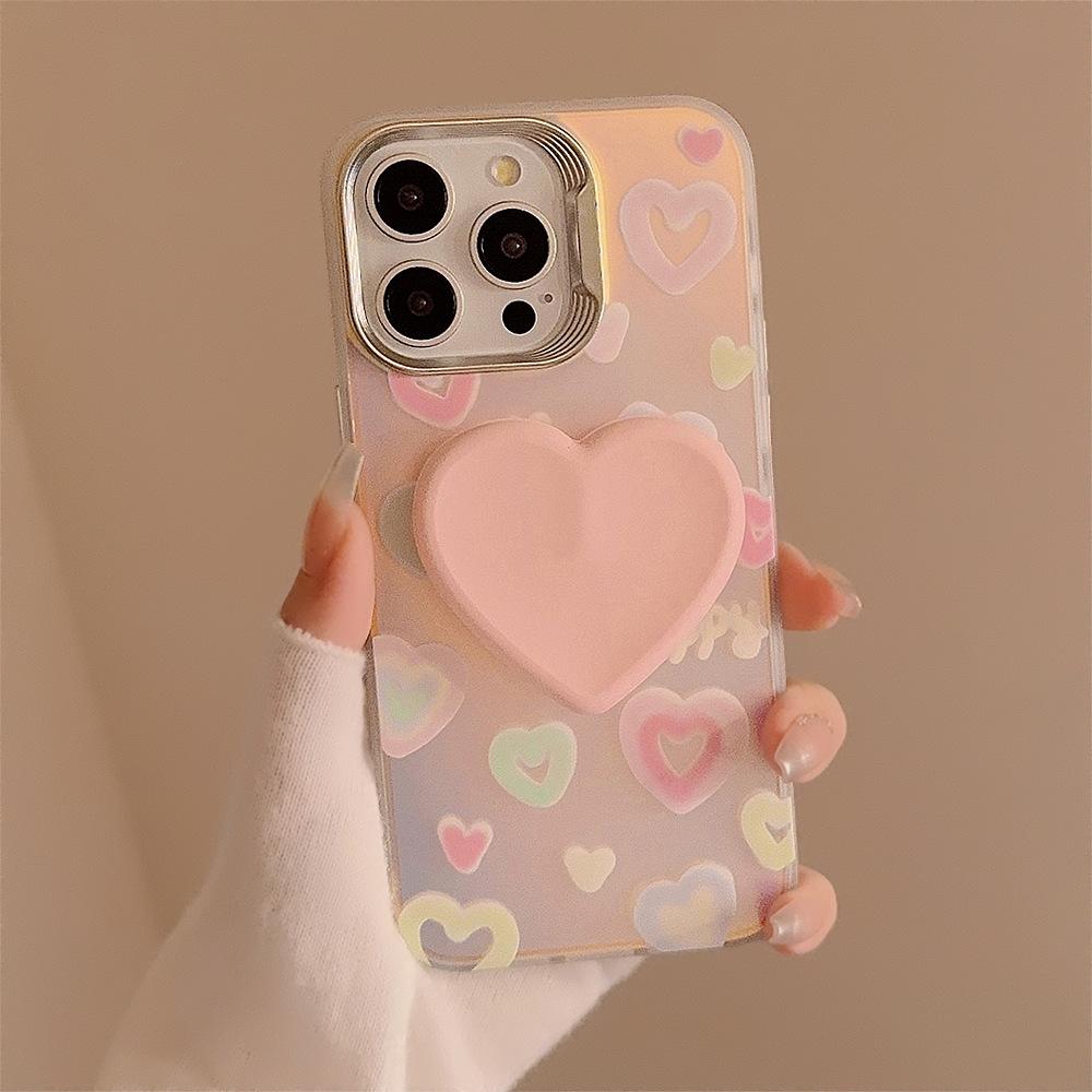 Laser Color Love Stand Suitable for Apple 16pro Max Mobile Phone Case IPhone 15 Chain 11 Hard 13