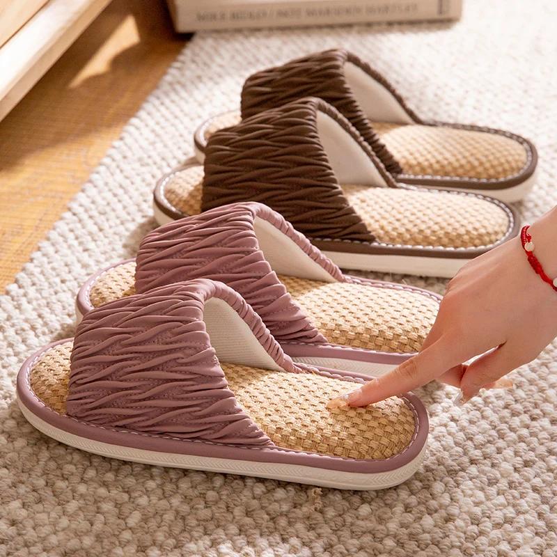 Fashion Linen Platform Slippers Women Home Soft Designer Shoes Ladies Flats New Fashion House Elegant Casual Footwear Indoor Breathable
