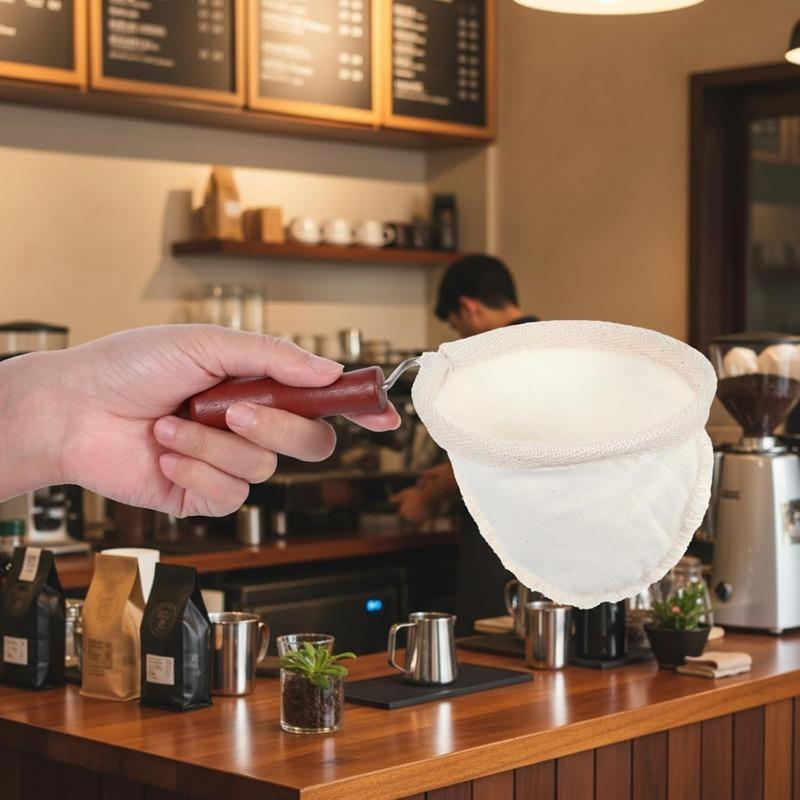 Wiederverwendbare Flanell-Kaffeefilterbeutel | Pour-Over-Filtertuch mit Holzgriff, Umweltfreundliches Brauzubehör für reichen Geschmack