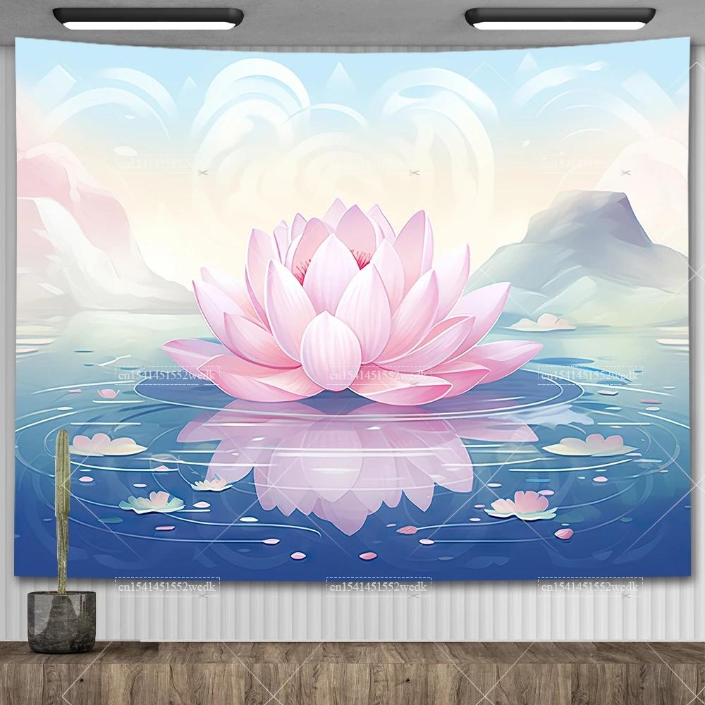Tapeçaria Pendurada na Parede Flor de Lótus Boho Paisagem Colorida Tapeçarias Florais Decoração de Quarto Estética Tapetes de Yoga Panos de Altar
