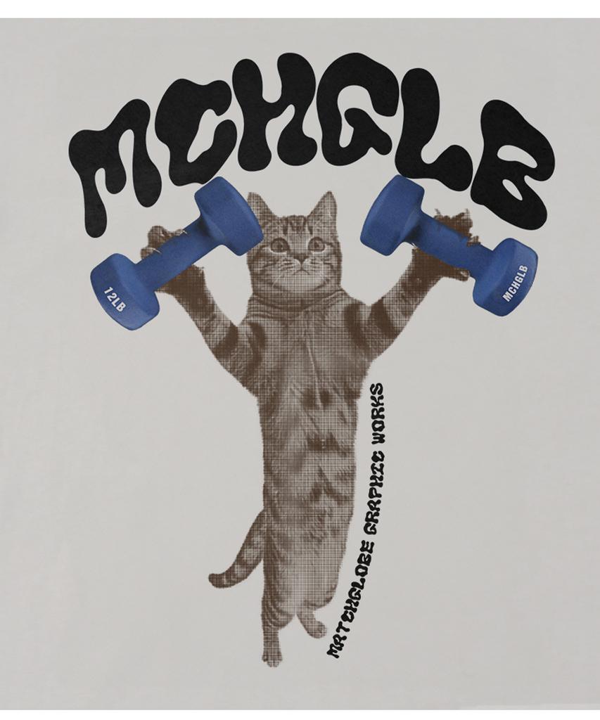 MATCHGLOBE Dumbbell Cat Oversized Tee (Beige)