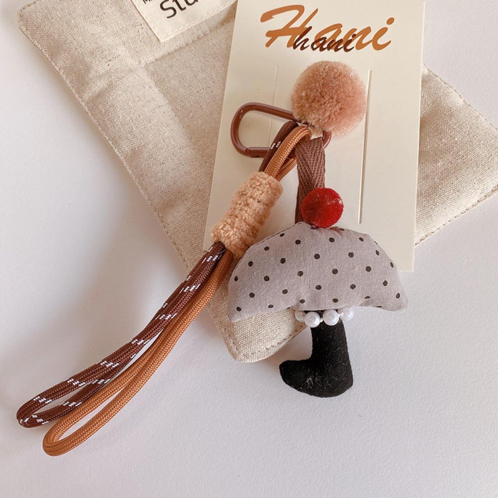 Bag Pendant Cute Fabric Mushroom Keychain Soft Stuffed Keyrings with Lanyard  Gifts