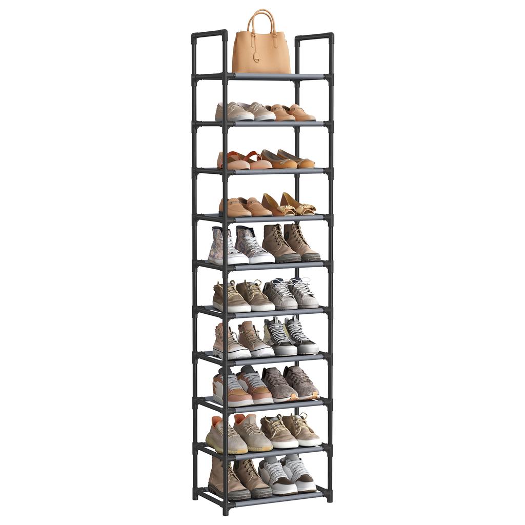 SONGMICS 10-Tier Shoe Rack, Shoe Stand, Space-Saving Shoe Storage, 45 x 28 x 173 cm, Metal Frame, Non-Woven Fabric Shelves, for Hallway, Bedroom, Grey