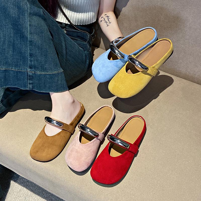 Half slippers single shoes women's 2025 spring and summer new metal buckle Mary Jane shoes niche evening gentle wind half drag