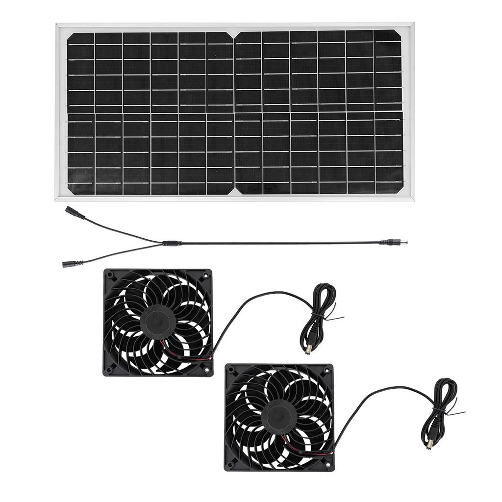 Solar Exhaust Fan Kit with 16W Solar Panel 2 High Speed Brushless DC Fan Solar Powered Vent Fan For Greenhouse Chicken Coop