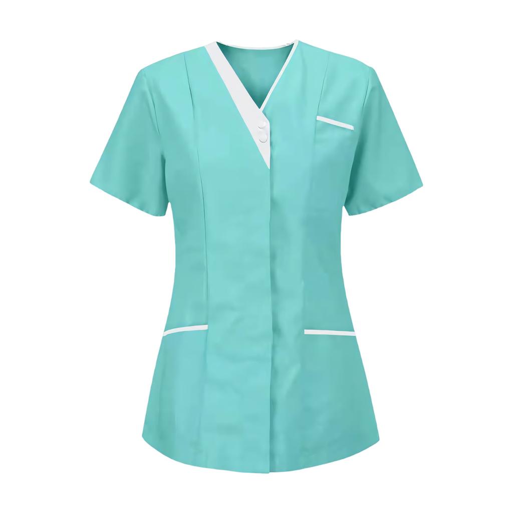 Women's Scrubs Tops V Neck Short Sleeve Working Blouse Housekeeping Uniforms Cleaning Uniform
