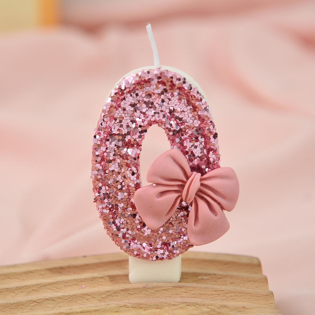 Pink bow color matching candle creative sequin anniversary digital birthday cake candle decoration candle jars with lidwholesale