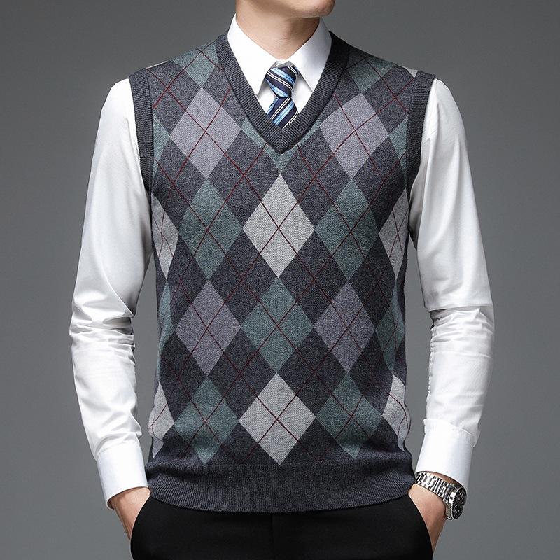 

Men s Diamond Pattern V-Neck Wool Vest - Thickened, Sleeveless Knit for Autumn/Winter XXXXL