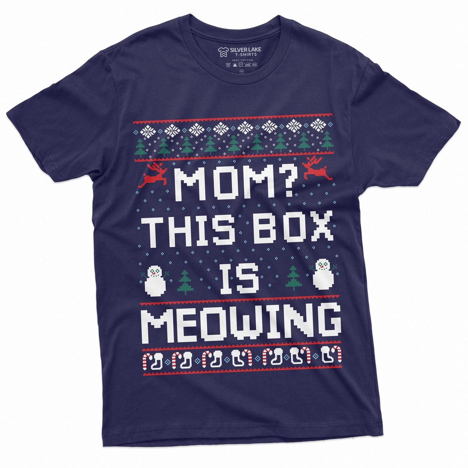 Christmas Funny Tee Shirt Ugly Sweater style This box is meowing Tee Shirt Gift for Him her Holiday mood party shirt 2XL