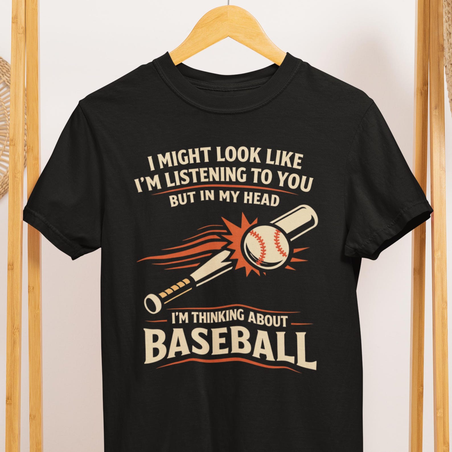 Baseball Fan T-Shirt: Thinking About Baseball Graphic Tee 2XL