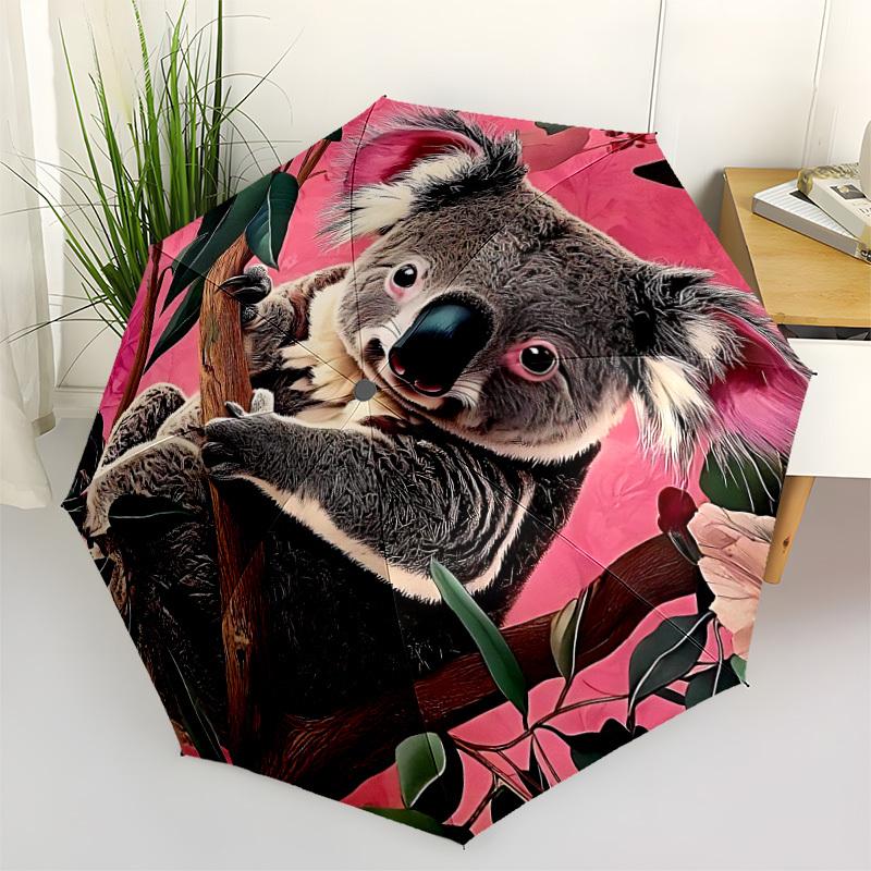 1PC Koala, Eucalyptus Automatic Folding Umbrella, Portable & Foldable Design with 8 Ribs, 87