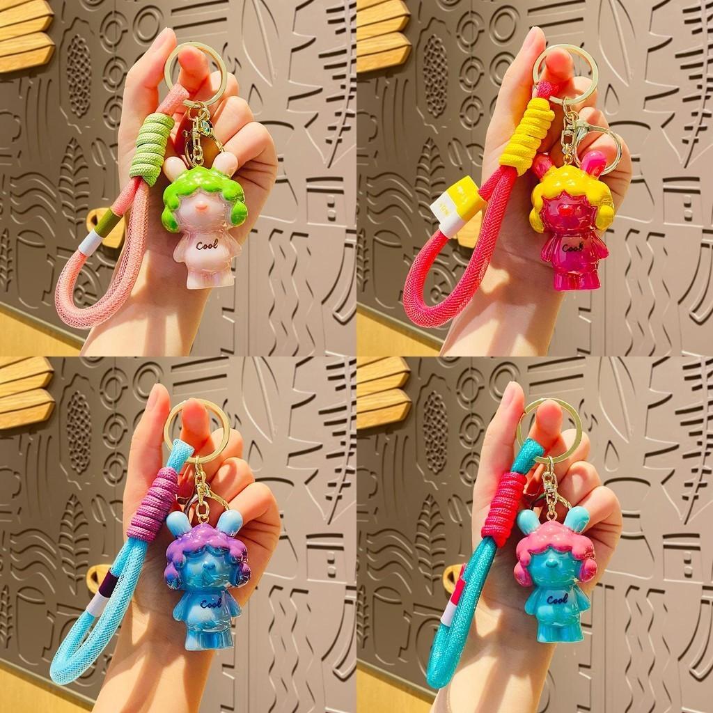 Adorable Cartoon Bunny Keychain With Bobble Head Resin Material Cute Key Accessory