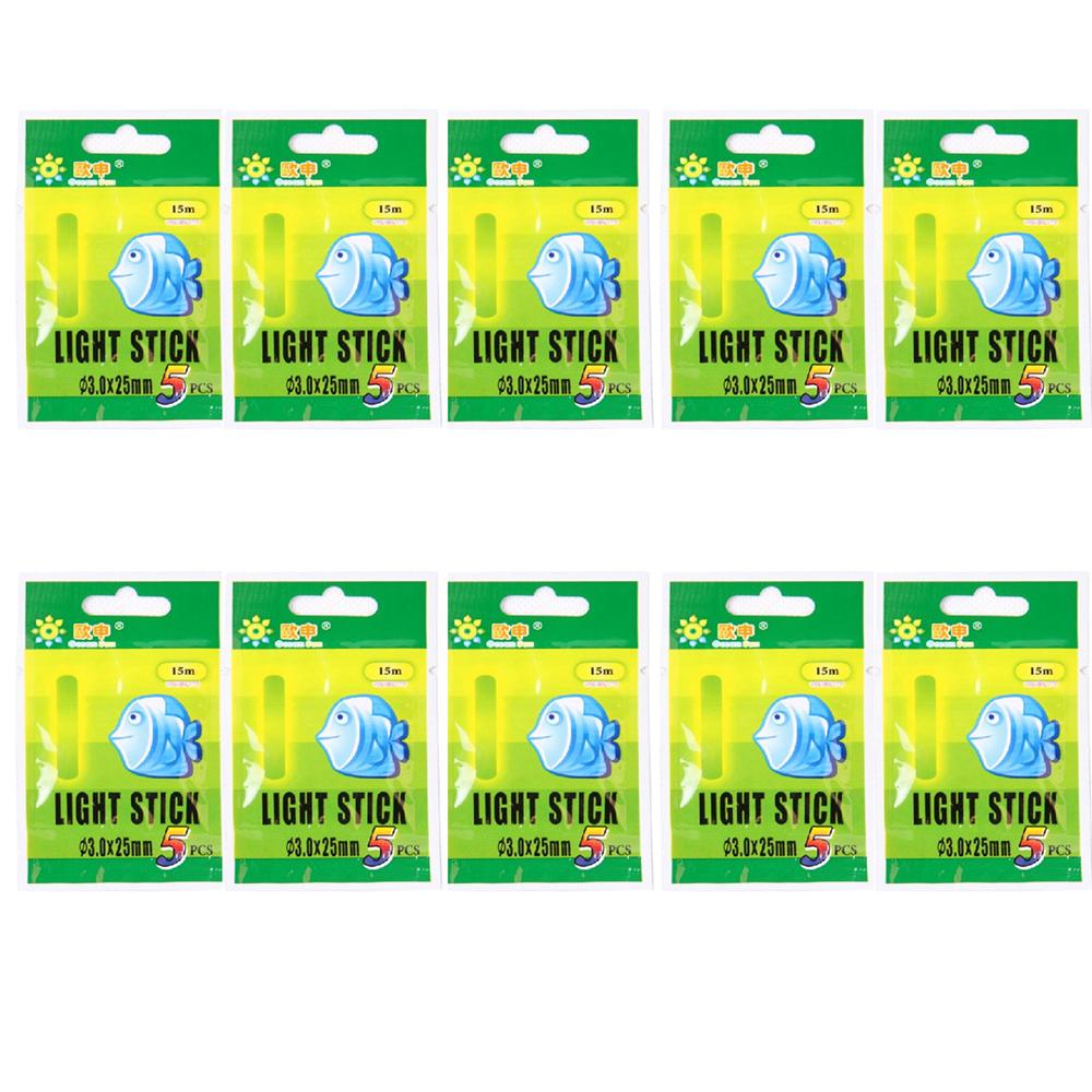 50 Pcs 10packs Fishing Glow Stick.4.5*37MM 3.0*25MM Night Fishing Glow Chemical Light Sticks Wand Green for Floating Accessories