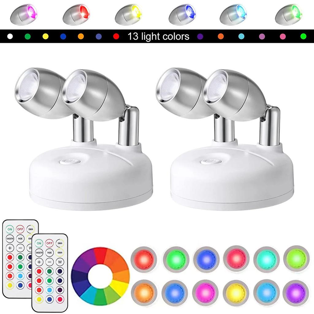 2Pack Remote Wireless LED Spotlights Rotatable Accent Lights Battery Powered Puck Picture Lights Indoor Closet Lights Wall Lamp